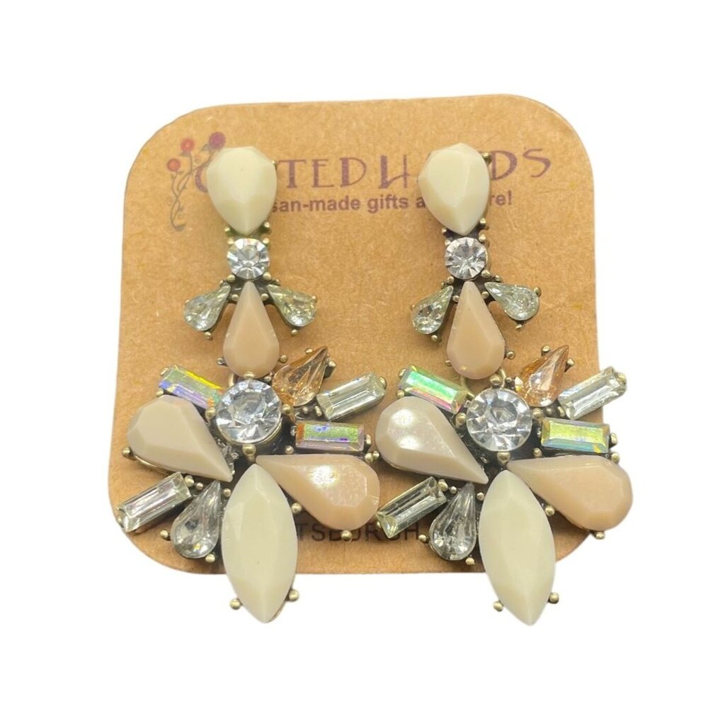 NWT Gifted Hands Rhinestone Crystal Dangle Drop Earrings Gold Tone Elegant